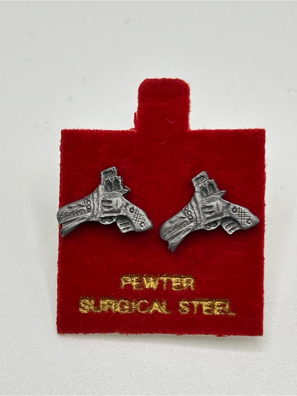 Vintage Mini Pewter Gun In Holster Pierced Post Earrings